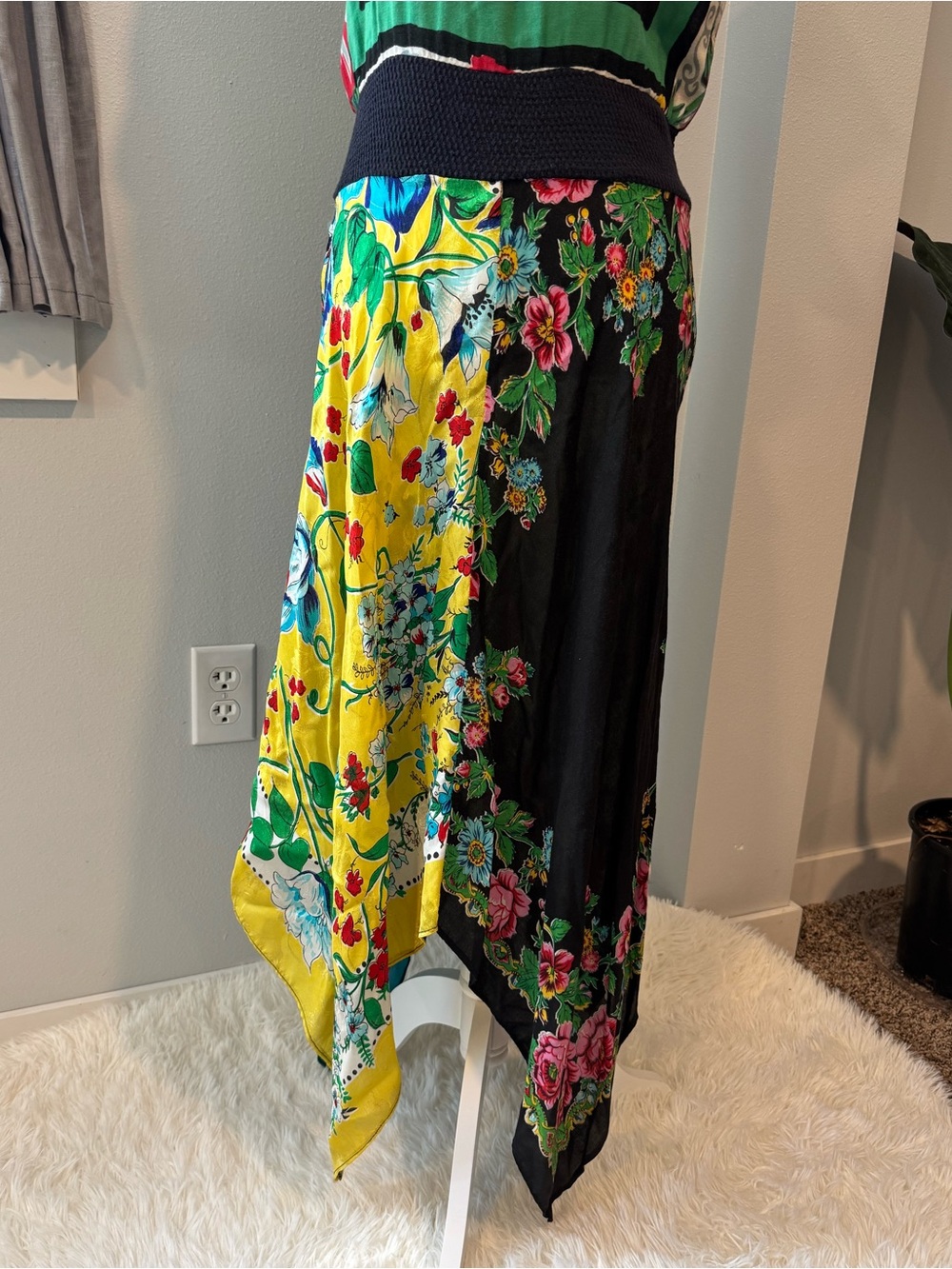 70s vintage handkerchief patchwork colorful asymmetric maxi dress size medium - Picture 4 of 15